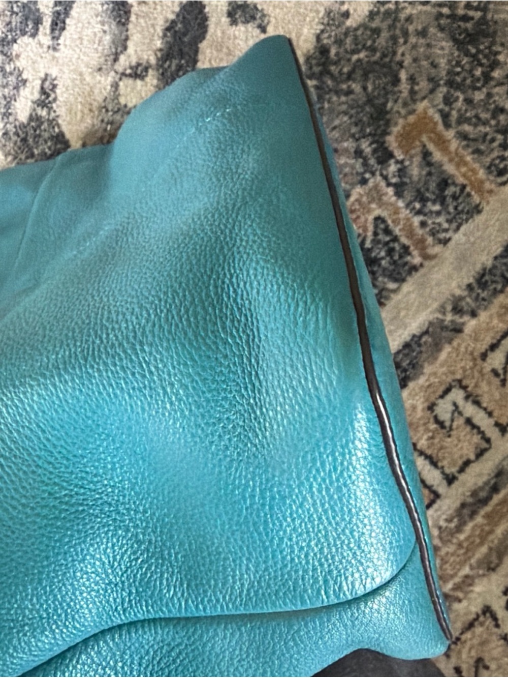 Michael Kors Bedford Leather Tote Blue Tan Pre-Owned Nautical Summer Coastal - Picture 7 of 11